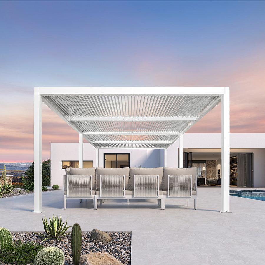 PURPLE LEAF Athena Louvered Pergola Modern White Pergola with Adjustable Roof for Deck Backyard Garden - Image 74