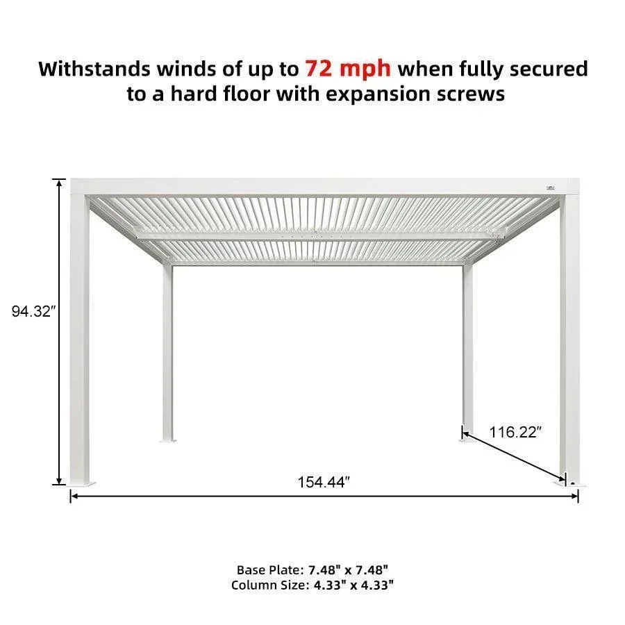 PURPLE LEAF Athena Louvered Pergola Modern White Pergola with Adjustable Roof for Deck Backyard Garden - Image 76