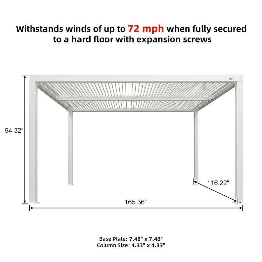 PURPLE LEAF Athena Louvered Pergola Modern White Pergola with Adjustable Roof for Deck Backyard Garden - Image 77