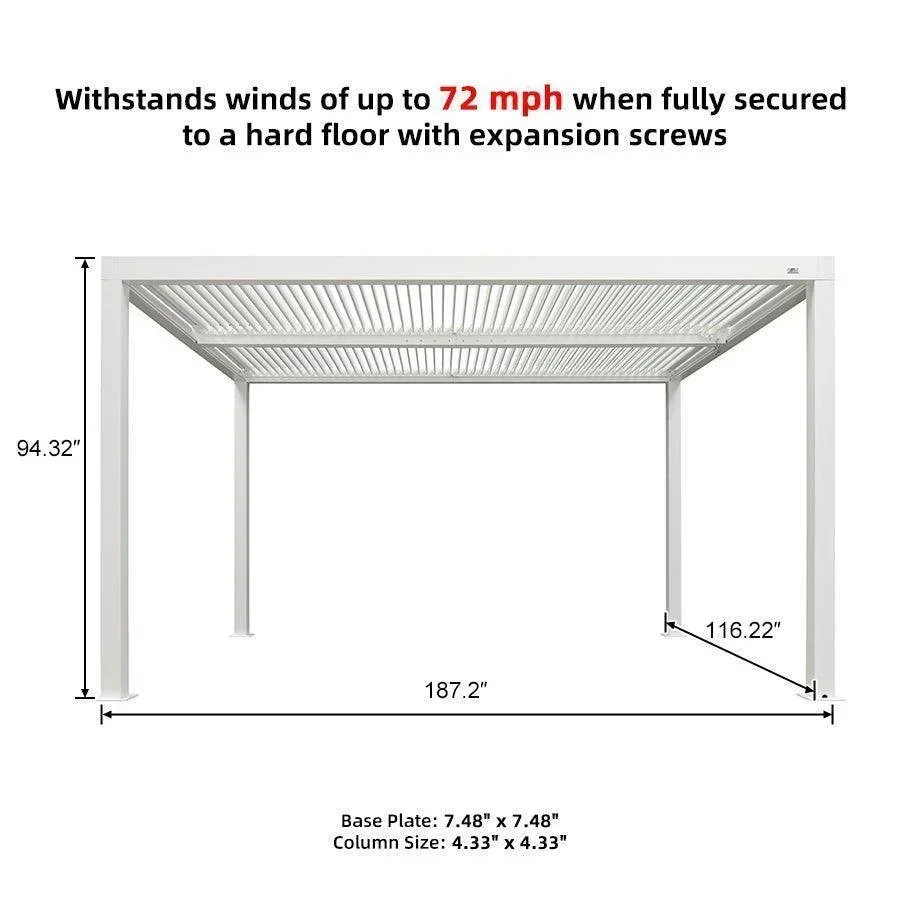 PURPLE LEAF Athena Louvered Pergola Modern White Pergola with Adjustable Roof for Deck Backyard Garden - Image 78