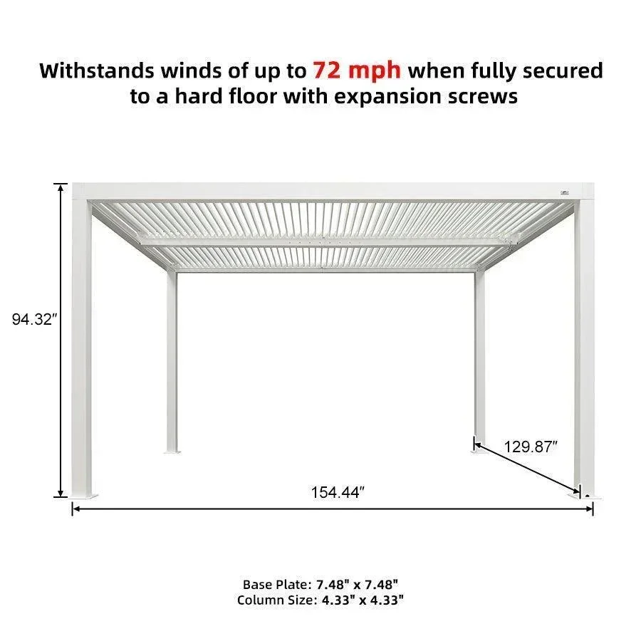 PURPLE LEAF Athena Louvered Pergola Modern White Pergola with Adjustable Roof for Deck Backyard Garden - Image 79