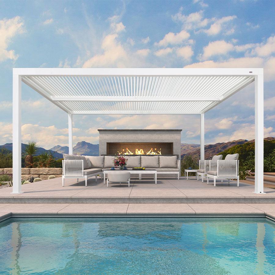 PURPLE LEAF Athena Louvered Pergola Modern White Pergola with Adjustable Roof for Deck Backyard Garden - Image 8