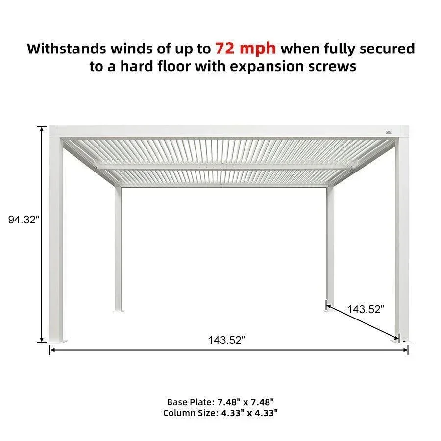 PURPLE LEAF Athena Louvered Pergola Modern White Pergola with Adjustable Roof for Deck Backyard Garden - Image 82