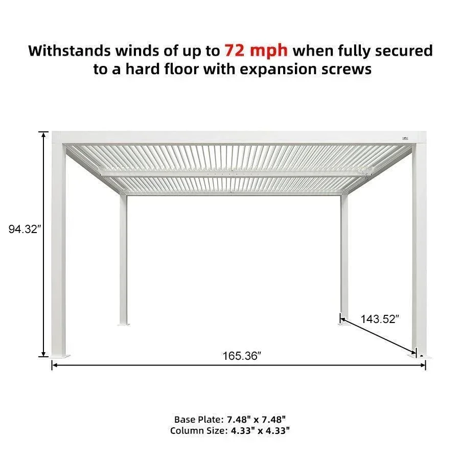PURPLE LEAF Athena Louvered Pergola Modern White Pergola with Adjustable Roof for Deck Backyard Garden - Image 83