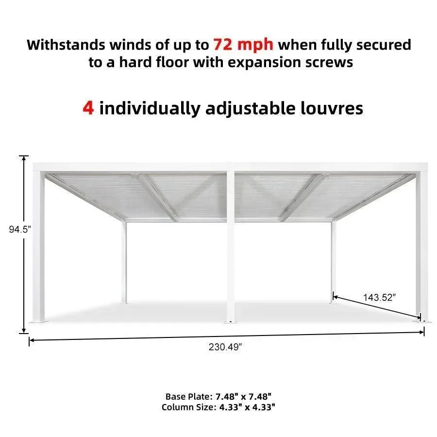 PURPLE LEAF Athena Louvered Pergola Modern White Pergola with Adjustable Roof for Deck Backyard Garden - Image 85