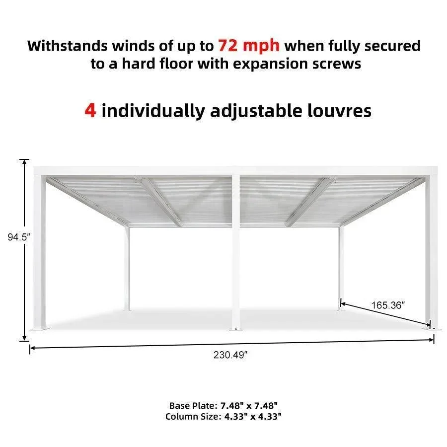 PURPLE LEAF Athena Louvered Pergola Modern White Pergola with Adjustable Roof for Deck Backyard Garden - Image 87