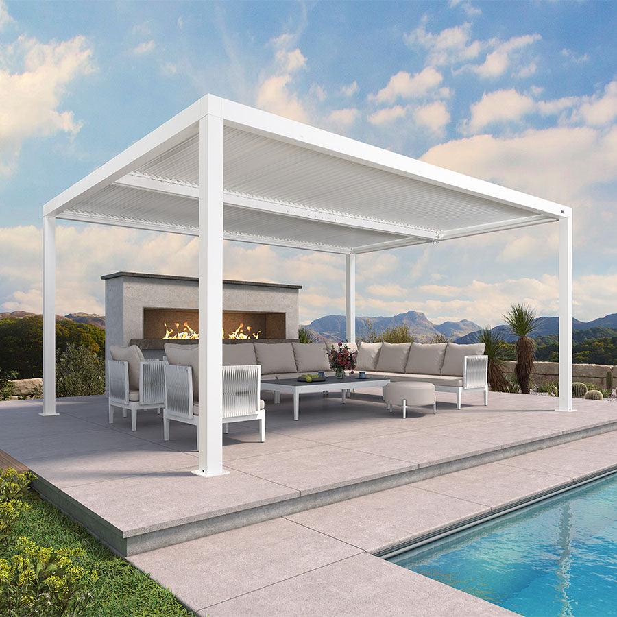 PURPLE LEAF Athena Louvered Pergola Modern White Pergola with Adjustable Roof for Deck Backyard Garden - Image 9