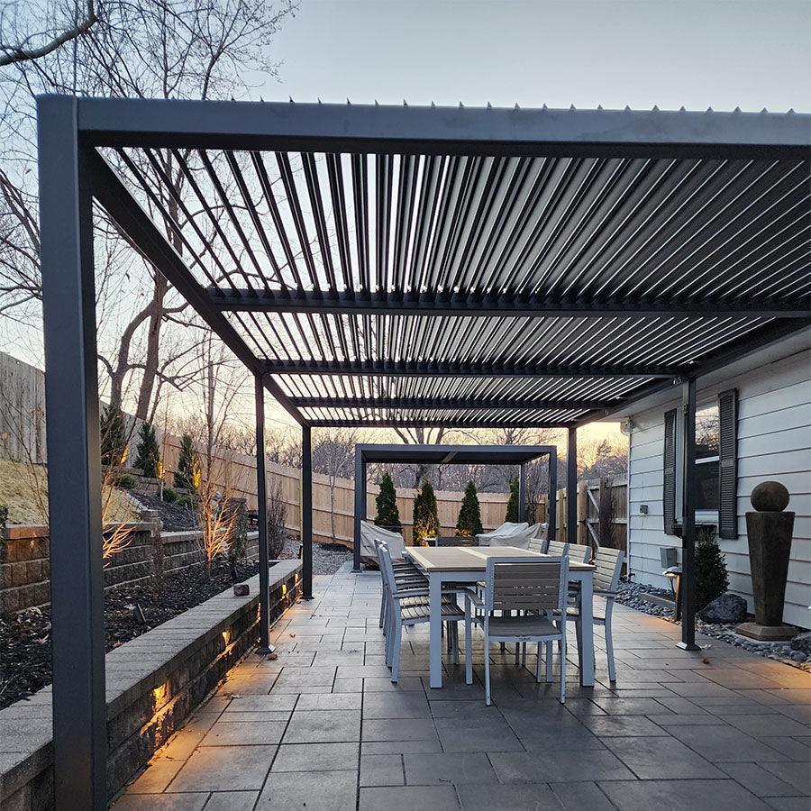 PURPLE LEAF Caesar Louvered Pergola Outdoor Adjustable Louvre Shade Modern Patio Aluminum Pergola with  Yellow Lights - Image 11