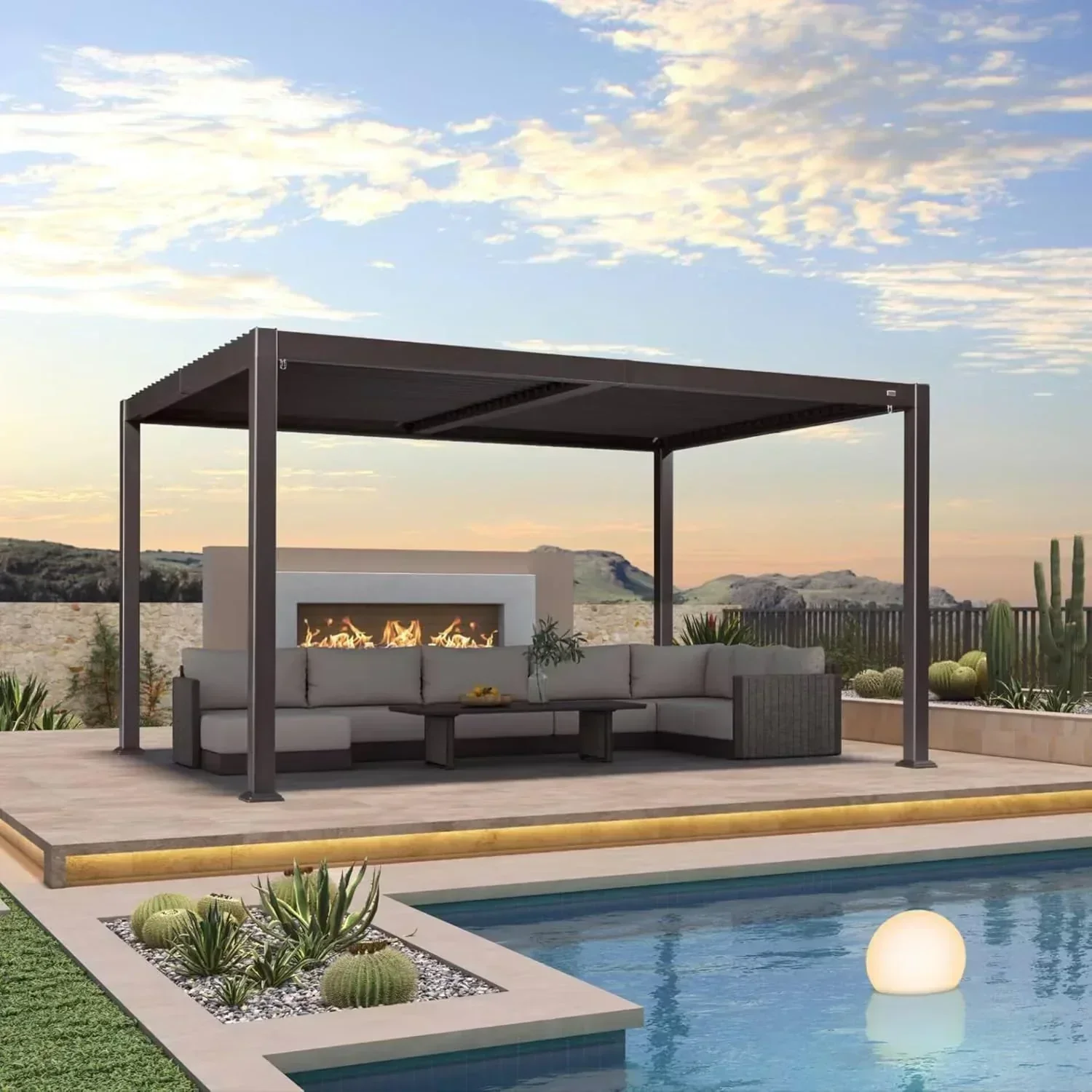 PURPLE LEAF Caesar Louvered Pergola Outdoor Adjustable Louvre Shade Modern Patio Aluminum Pergola with  Yellow Lights - Image 12