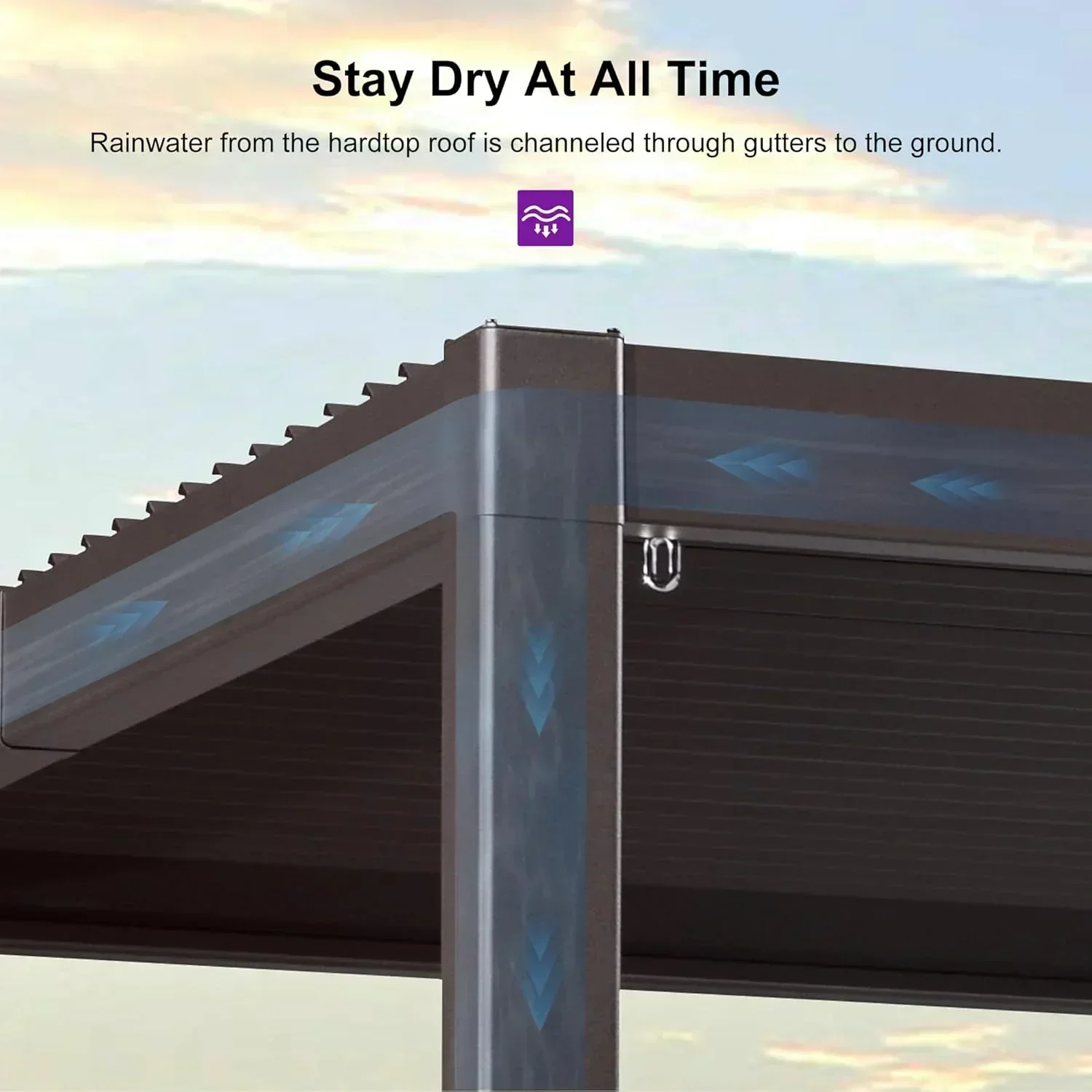 PURPLE LEAF Caesar Louvered Pergola Outdoor Adjustable Louvre Shade Modern Patio Aluminum Pergola with  Yellow Lights - Image 16