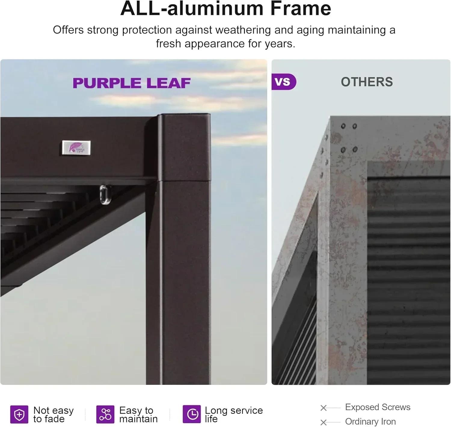 PURPLE LEAF Caesar Louvered Pergola Outdoor Adjustable Louvre Shade Modern Patio Aluminum Pergola with  Yellow Lights - Image 19