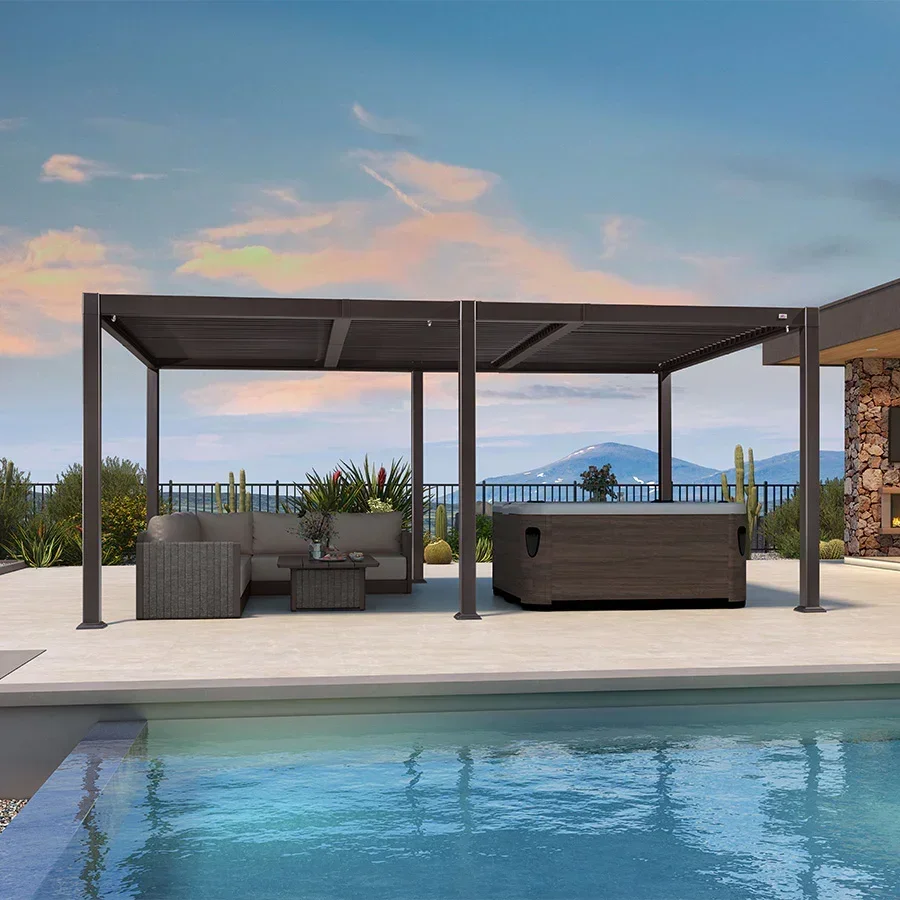 PURPLE LEAF Caesar Louvered Pergola Outdoor Adjustable Louvre Shade Modern Patio Aluminum Pergola with  Yellow Lights - Image 21