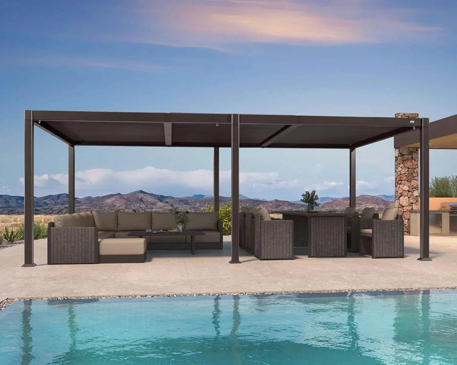 PURPLE LEAF Caesar Louvered Pergola Outdoor Adjustable Louvre Shade Modern Patio Aluminum Pergola with  Yellow Lights - Image 27