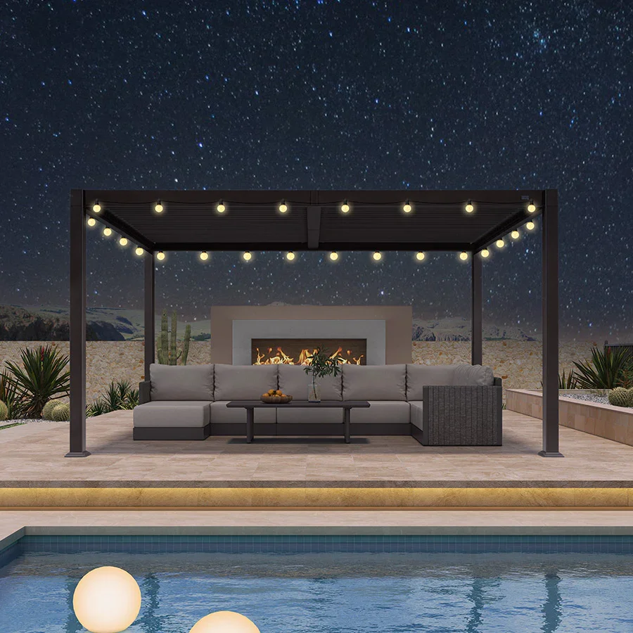 PURPLE LEAF Caesar Louvered Pergola Outdoor Adjustable Louvre Shade Modern Patio Aluminum Pergola with  Yellow Lights - Image 28