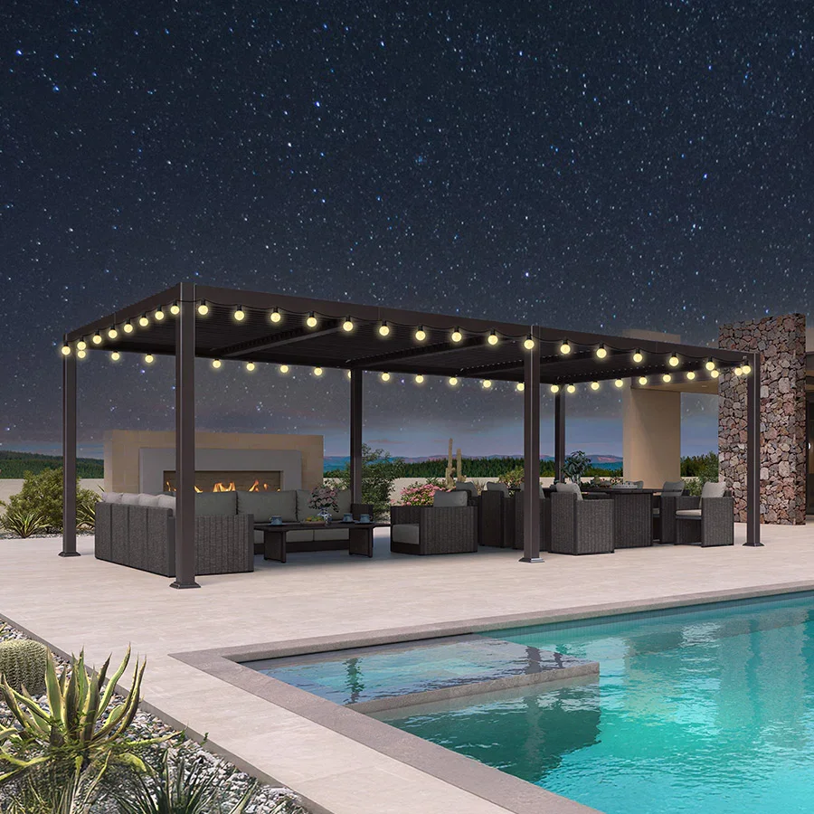 PURPLE LEAF Caesar Louvered Pergola Outdoor Adjustable Louvre Shade Modern Patio Aluminum Pergola with  Yellow Lights - Image 29