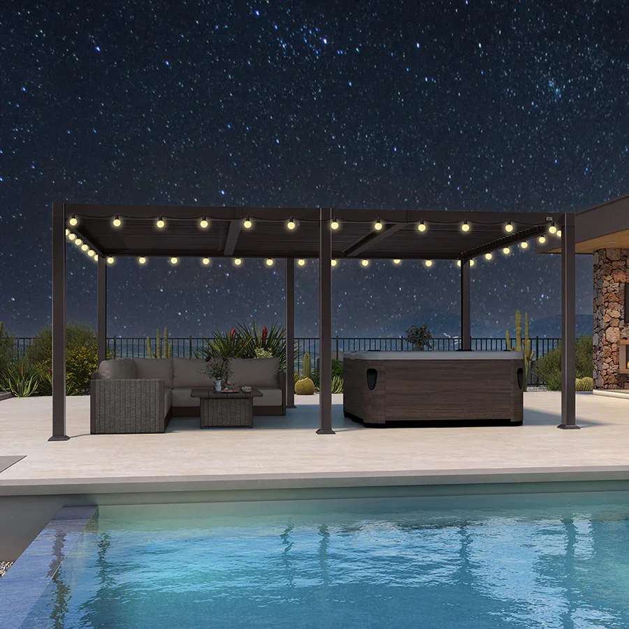 PURPLE LEAF Caesar Louvered Pergola Outdoor Adjustable Louvre Shade Modern Patio Aluminum Pergola with  Yellow Lights - Image 30