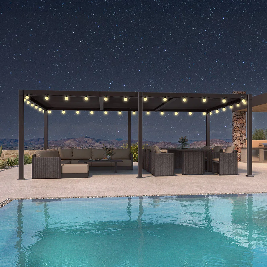 PURPLE LEAF Caesar Louvered Pergola Outdoor Adjustable Louvre Shade Modern Patio Aluminum Pergola with  Yellow Lights - Image 31