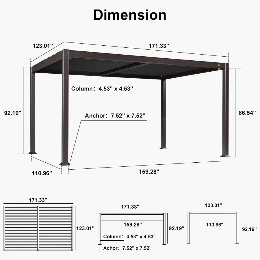PURPLE LEAF Caesar Louvered Pergola Outdoor Adjustable Louvre Shade Modern Patio Aluminum Pergola with  Yellow Lights - Image 37