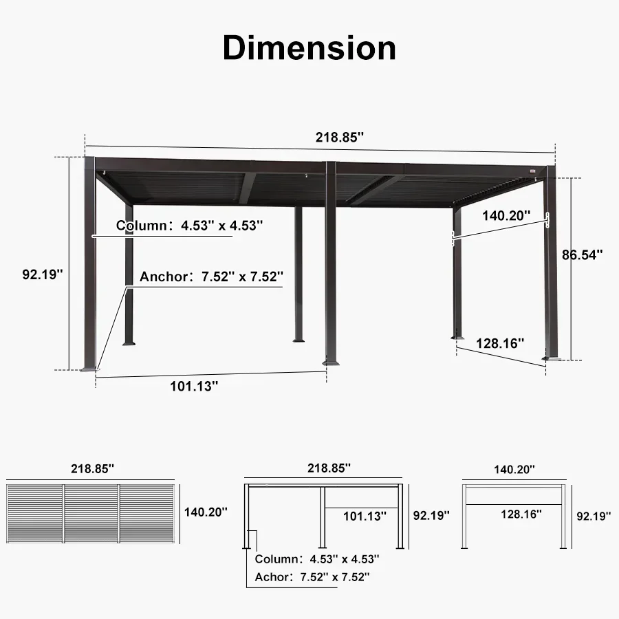 PURPLE LEAF Caesar Louvered Pergola Outdoor Adjustable Louvre Shade Modern Patio Aluminum Pergola with  Yellow Lights - Image 38