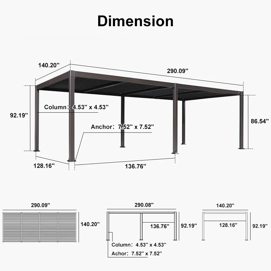 PURPLE LEAF Caesar Louvered Pergola Outdoor Adjustable Louvre Shade Modern Patio Aluminum Pergola with  Yellow Lights - Image 40