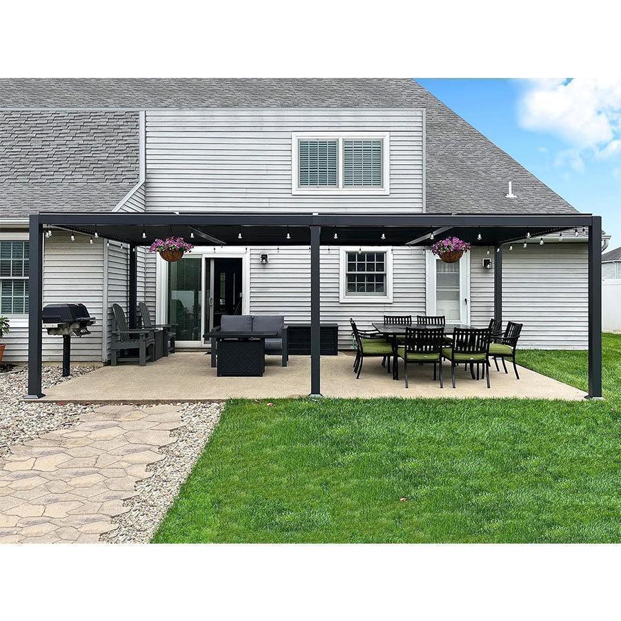 PURPLE LEAF Caesar Louvered Pergola Outdoor Adjustable Louvre Shade Modern Patio Aluminum Pergola with  Yellow Lights - Image 9