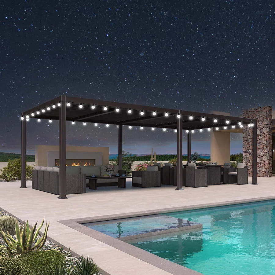 PURPLE LEAF Caesar Louvered Pergola Outdoor Adjustable Louvre Shade Modern Patio Aluminum Pergola with  Milky Lights - Image 29