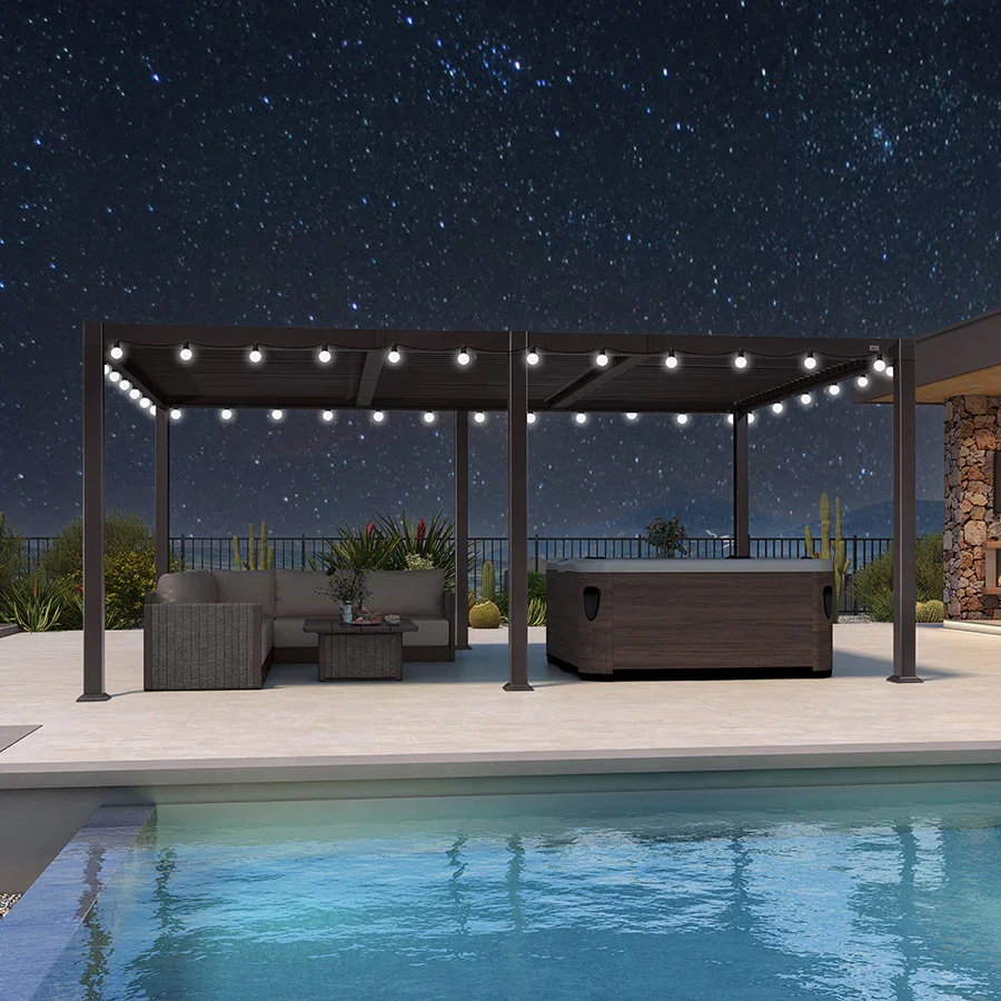 PURPLE LEAF Caesar Louvered Pergola Outdoor Adjustable Louvre Shade Modern Patio Aluminum Pergola with  Milky Lights - Image 31