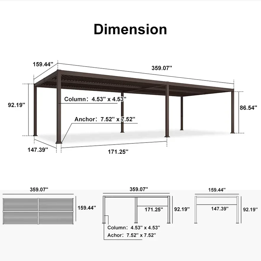 PURPLE LEAF Caesar Louvered Pergola Outdoor Adjustable Louvre Shade Modern Patio Aluminum Pergola with  Milky Lights - Image 50