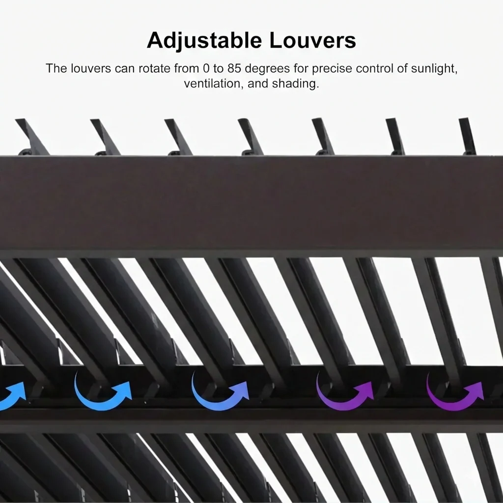 PURPLE LEAF Caesar Louvered Pergola Outdoor Adjustable Louvre Shade Modern Patio Aluminum Pergola with  Milky Lights - Image 52