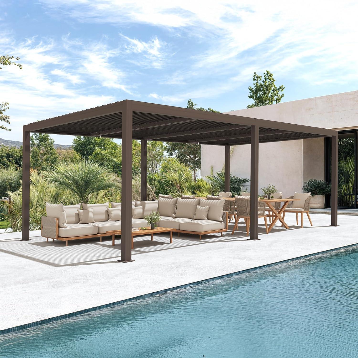 PURPLE LEAF Athena Louvered Pergola Outdoor Aluminum Pergola with Adjustable Roof for Deck Backyard Garden Hardtop Gazebo - Image 153