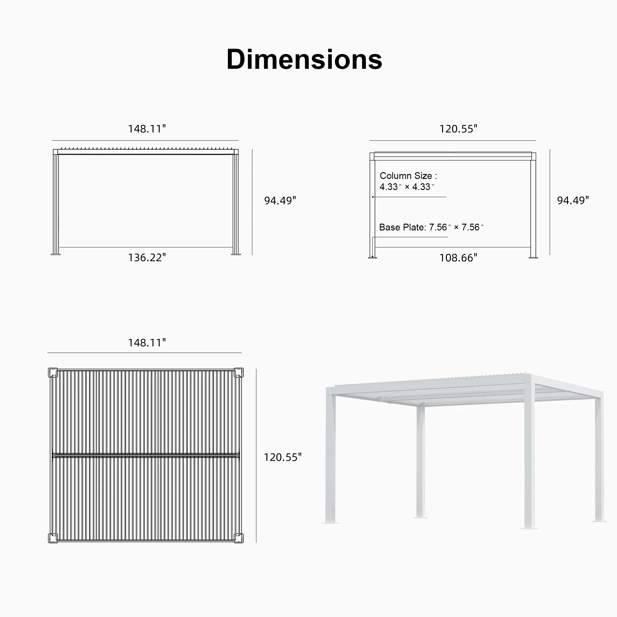 PURPLE LEAF Athena Louvered Pergola Outdoor Aluminum Pergola with Adjustable Roof for Deck Backyard Garden Hardtop Gazebo - Image 155
