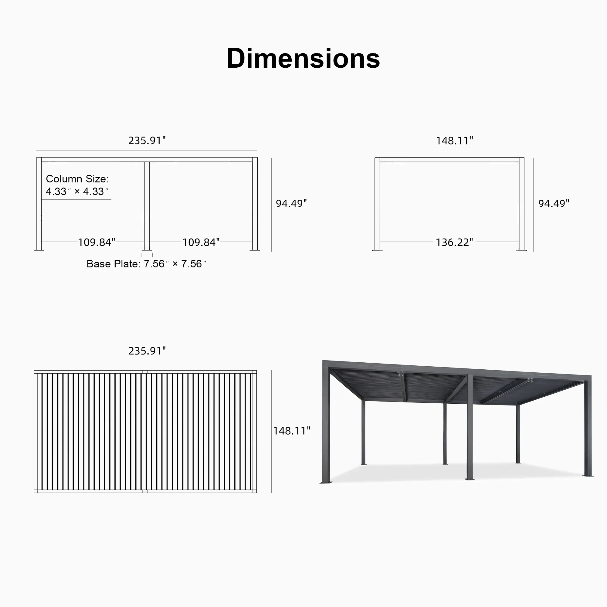 PURPLE LEAF Athena Louvered Pergola Outdoor Aluminum Pergola with Adjustable Roof for Deck Backyard Garden Hardtop Gazebo - Image 174