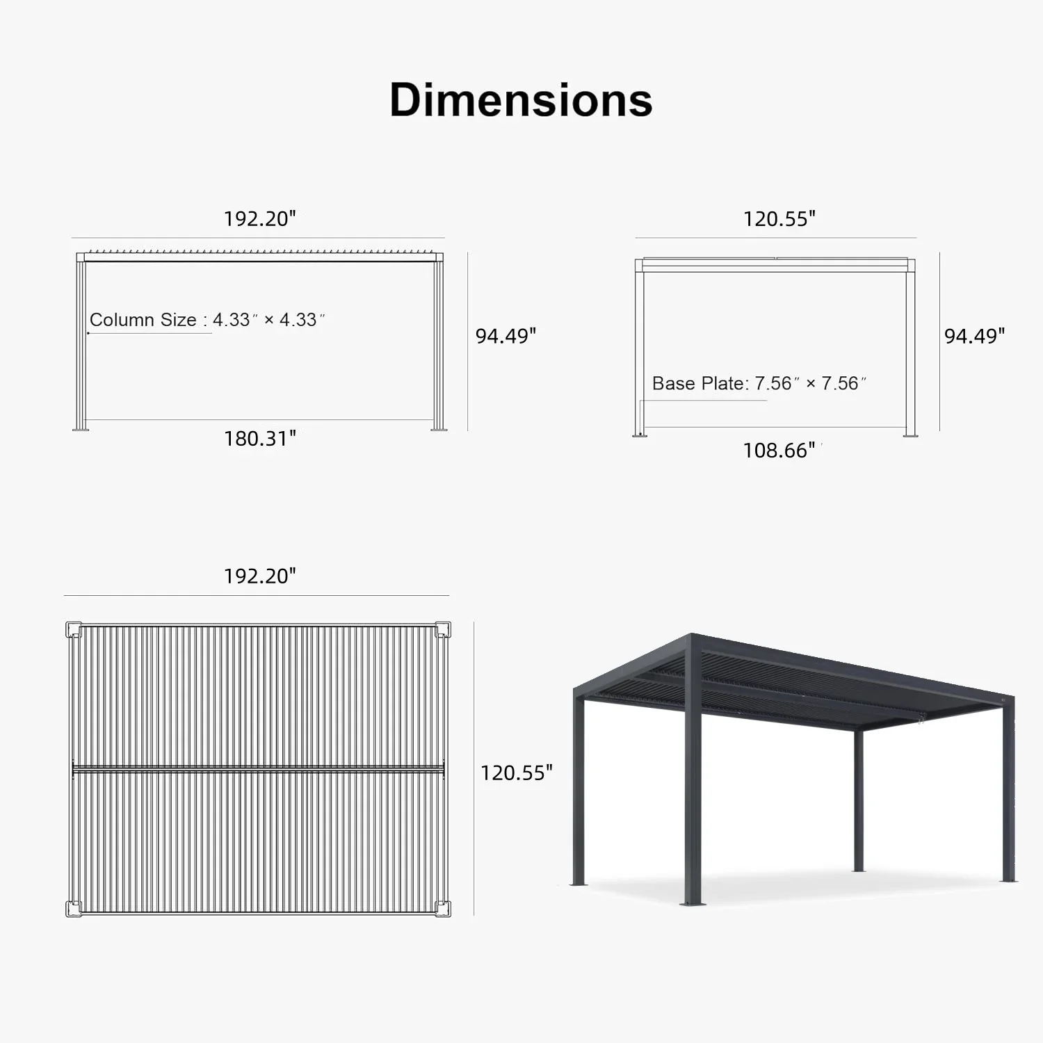 PURPLE LEAF Athena Louvered Pergola Outdoor Aluminum Pergola with Adjustable Roof for Deck Backyard Garden Hardtop Gazebo - Image 180