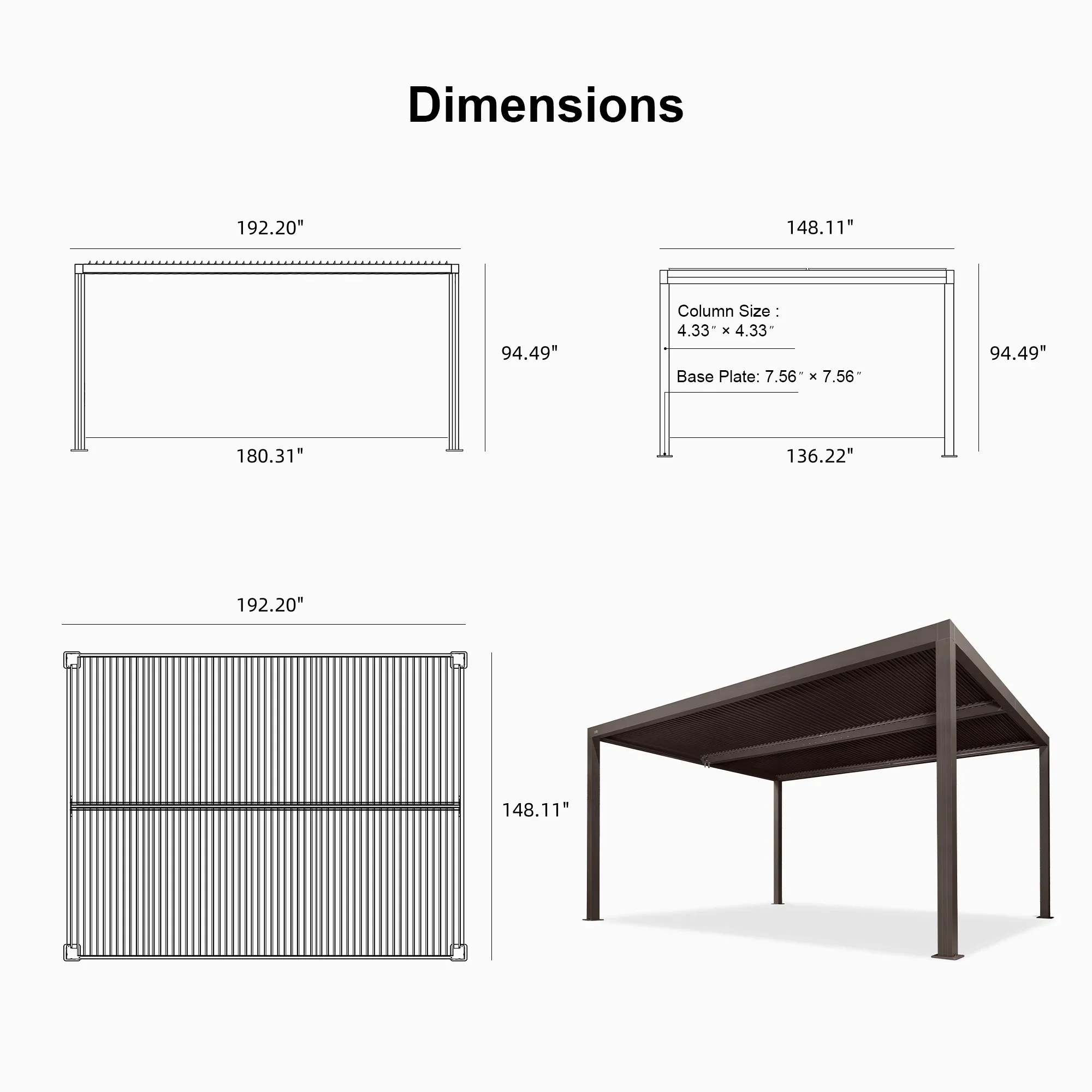 PURPLE LEAF Athena Louvered Pergola Outdoor Aluminum Pergola with Adjustable Roof for Deck Backyard Garden Hardtop Gazebo - Image 186