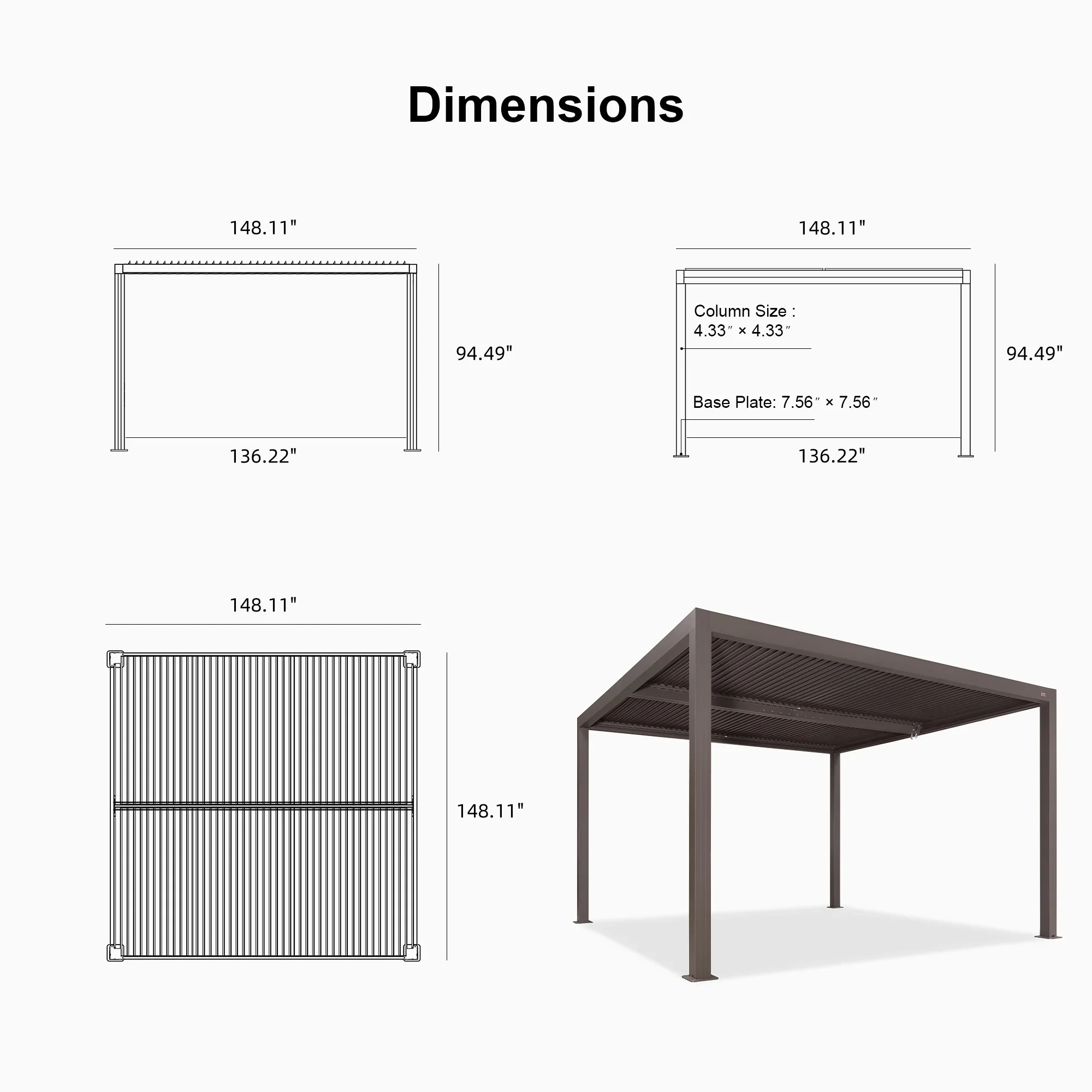 PURPLE LEAF Athena Louvered Pergola Outdoor Aluminum Pergola with Adjustable Roof for Deck Backyard Garden Hardtop Gazebo - Image 187