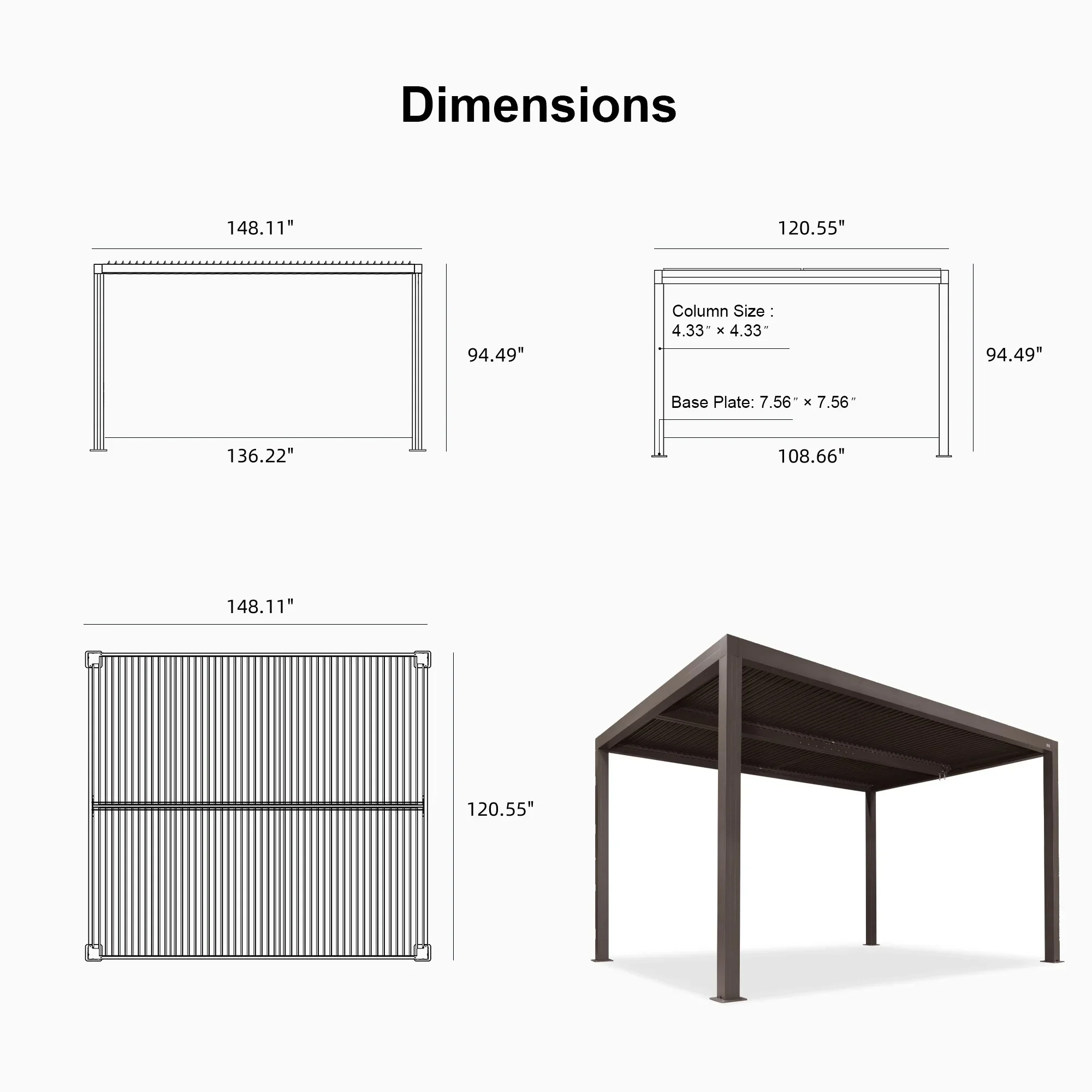 PURPLE LEAF Athena Louvered Pergola Outdoor Aluminum Pergola with Adjustable Roof for Deck Backyard Garden Hardtop Gazebo - Image 190