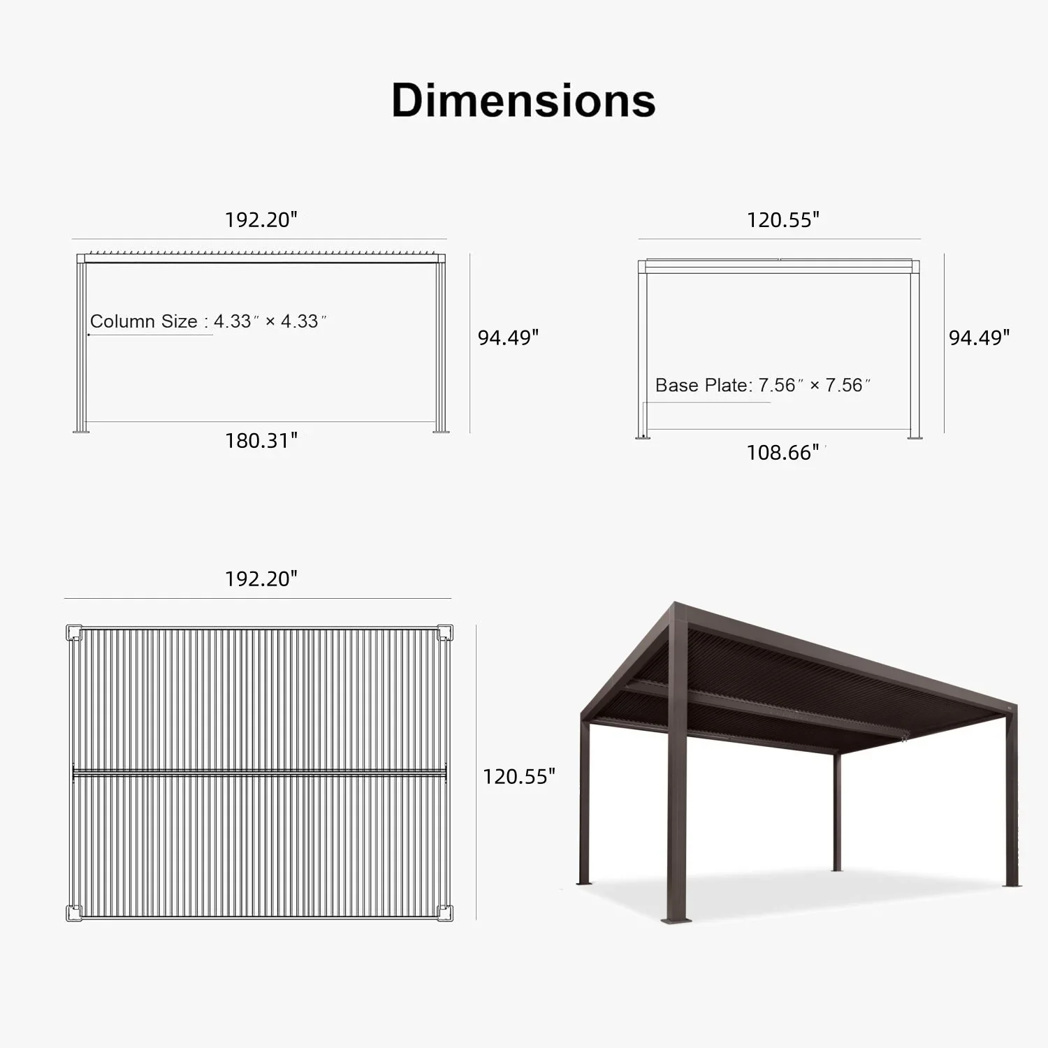 PURPLE LEAF Athena Louvered Pergola Outdoor Aluminum Pergola with Adjustable Roof for Deck Backyard Garden Hardtop Gazebo - Image 196