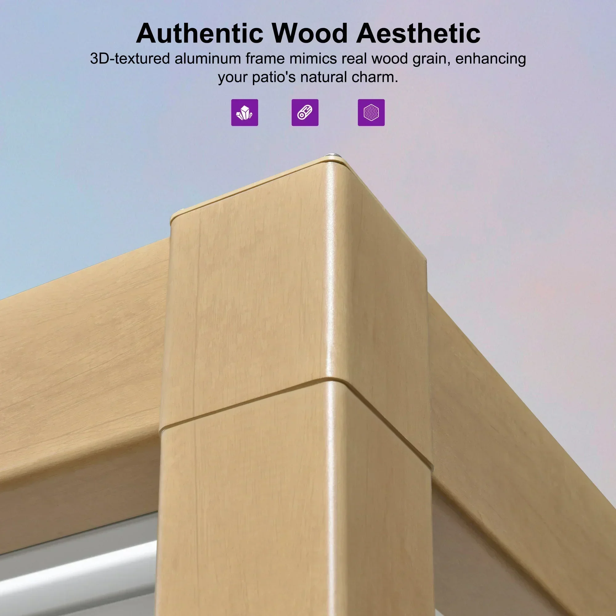 PURPLE LEAF Caesar Louvered Pergola Outdoor Wood Grain Aluminum Pergola with Adjustable Roof Patio Hardtop Gazebo for Backyard Garden - Image 17