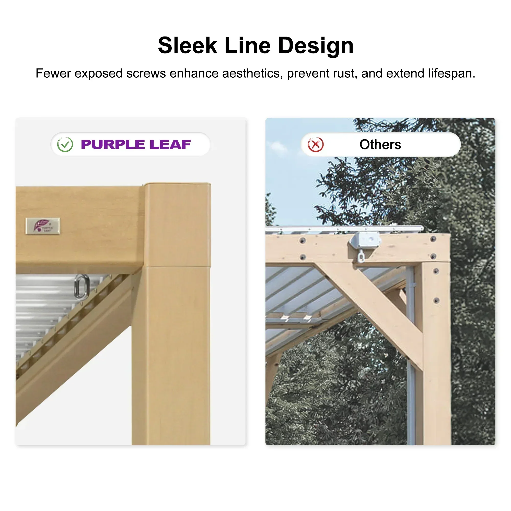 PURPLE LEAF Caesar Louvered Pergola Outdoor Wood Grain Aluminum Pergola with Adjustable Roof Patio Hardtop Gazebo for Backyard Garden - Image 21