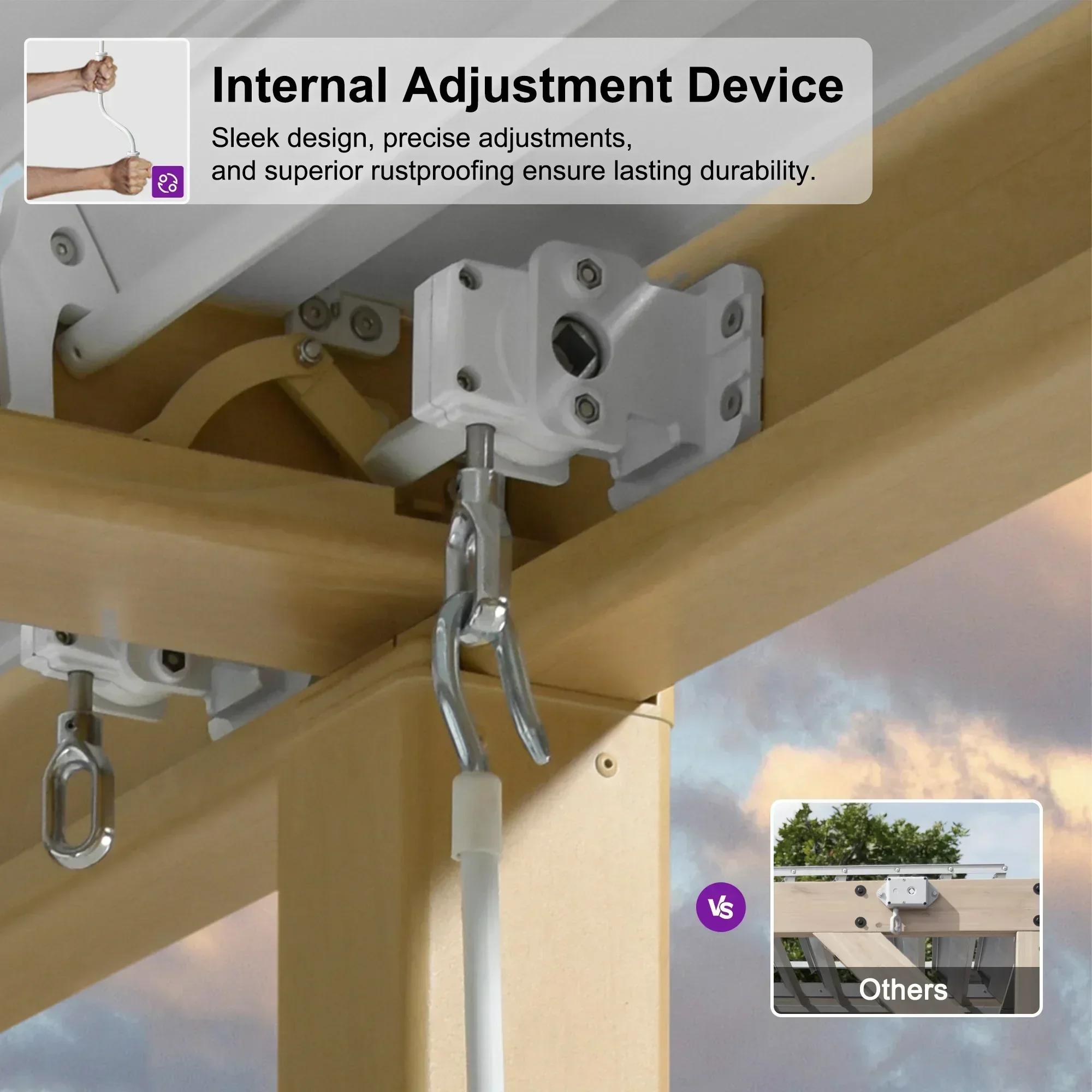 PURPLE LEAF Caesar Louvered Pergola Outdoor Wood Grain Aluminum Pergola with Adjustable Roof Patio Hardtop Gazebo for Backyard Garden - Image 22