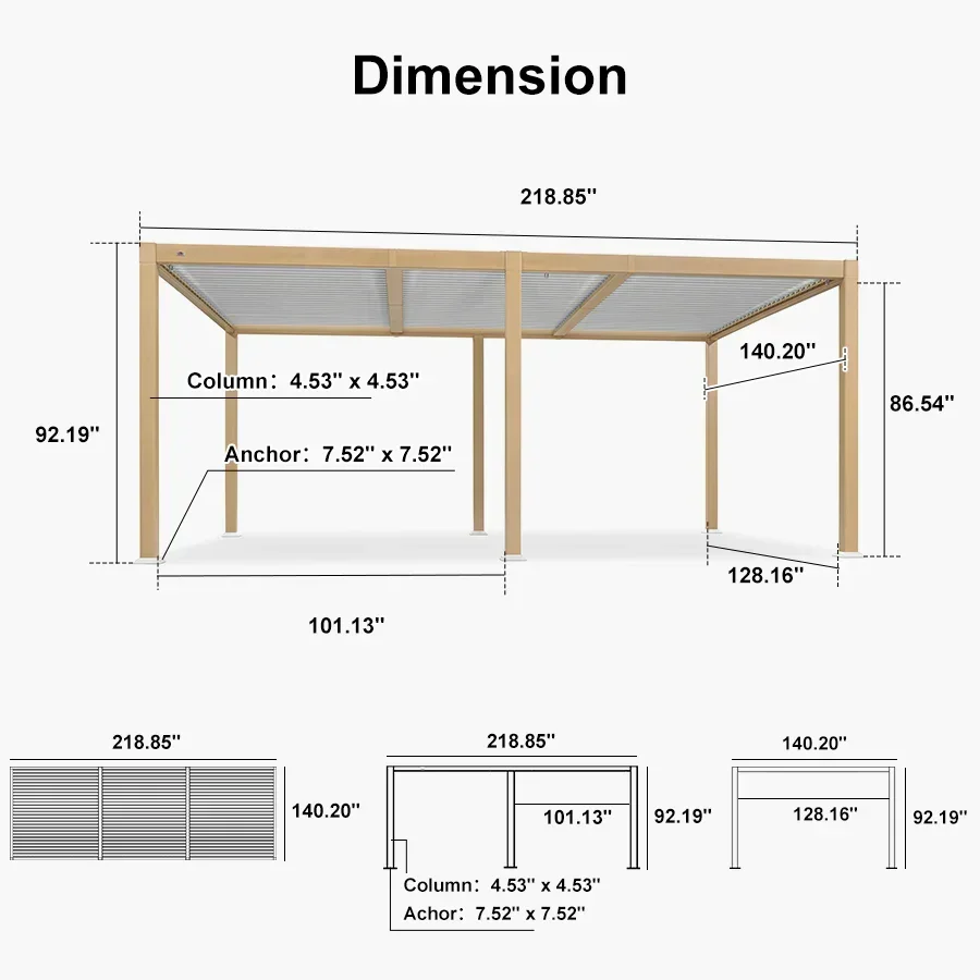 PURPLE LEAF Caesar Louvered Pergola Outdoor Wood Grain Aluminum Pergola with Adjustable Roof Patio Hardtop Gazebo for Backyard Garden - Image 28