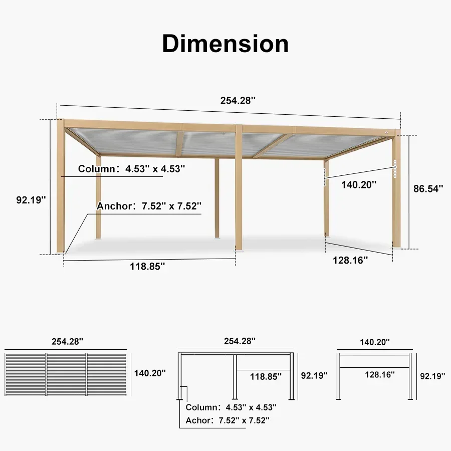 PURPLE LEAF Caesar Louvered Pergola Outdoor Wood Grain Aluminum Pergola with Adjustable Roof Patio Hardtop Gazebo for Backyard Garden - Image 29