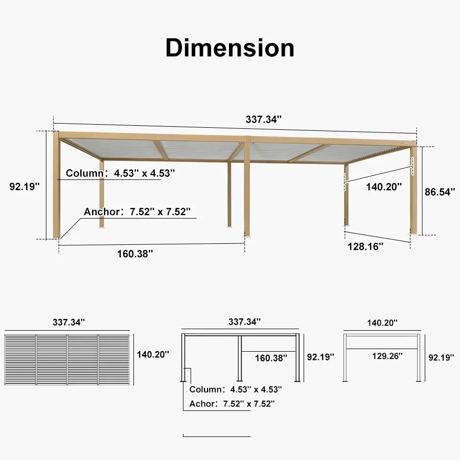 PURPLE LEAF Caesar Louvered Pergola Outdoor Wood Grain Aluminum Pergola with Adjustable Roof Patio Hardtop Gazebo for Backyard Garden - Image 30
