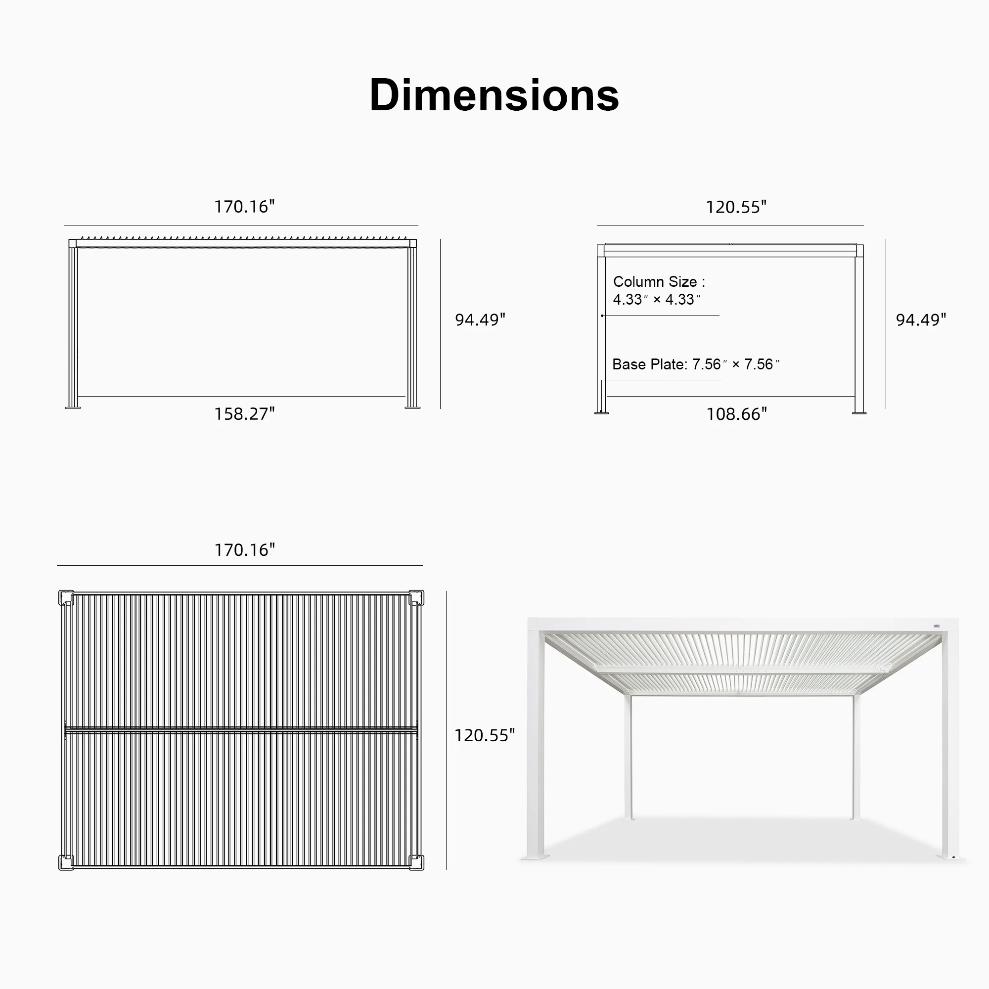 PURPLE LEAF Athena Louvered Pergola white Outdoor Aluminum Pergola with Shutter Wall Adjustable Gazebo Rainproof for Patio Deck Garden - Image 100