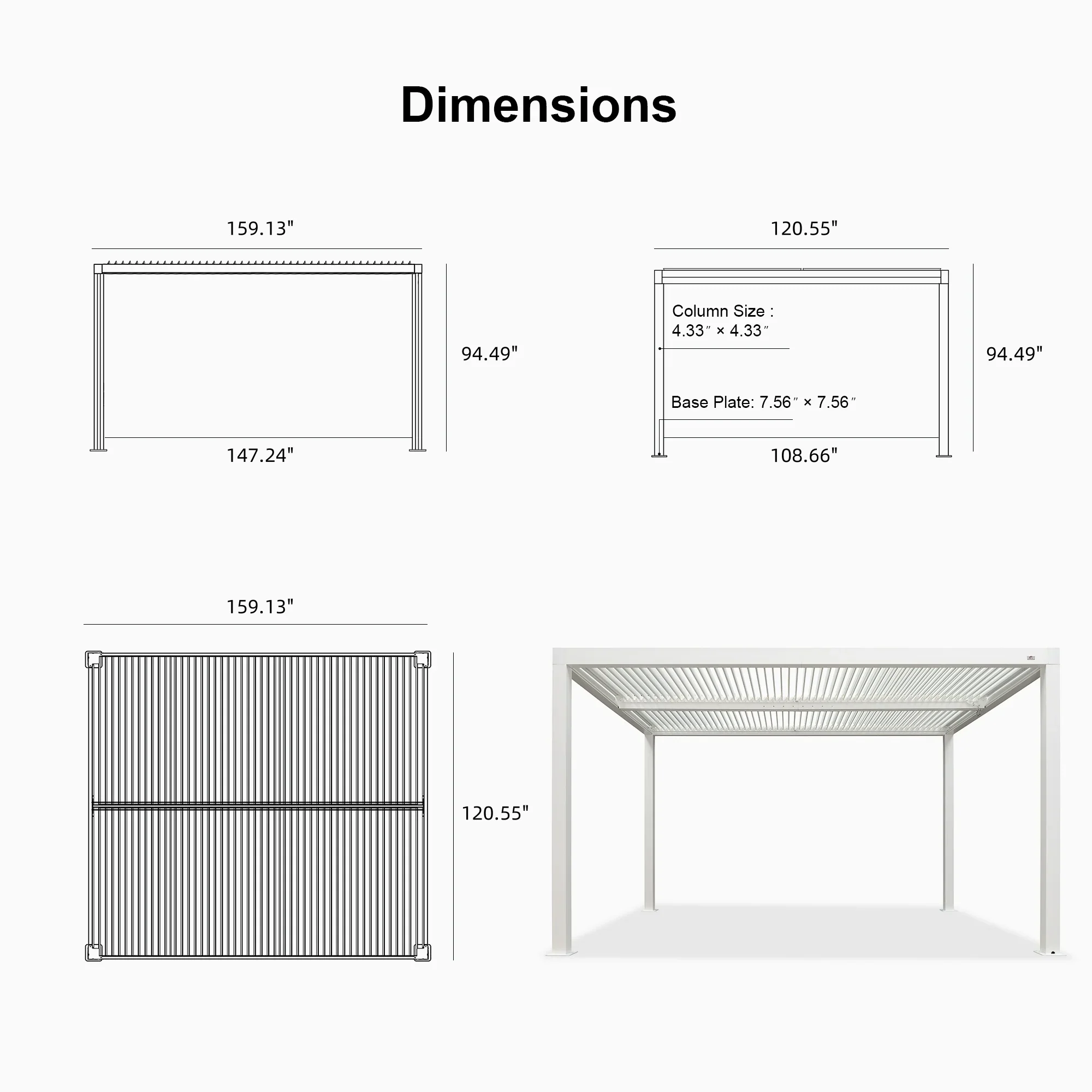 PURPLE LEAF Athena Louvered Pergola white Outdoor Aluminum Pergola with Shutter Wall Adjustable Gazebo Rainproof for Patio Deck Garden - Image 108