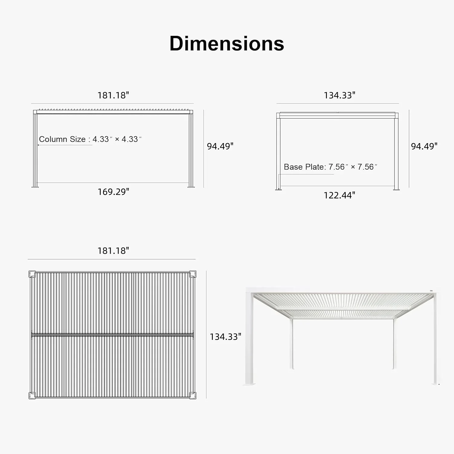 PURPLE LEAF Athena Louvered Pergola white Outdoor Aluminum Pergola with Shutter Wall Adjustable Gazebo Rainproof for Patio Deck Garden - Image 110