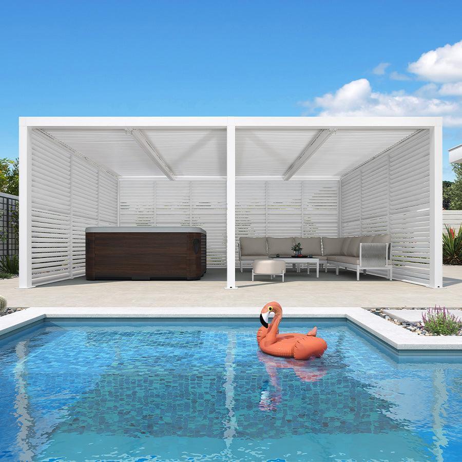 PURPLE LEAF Athena Louvered Pergola white Outdoor Aluminum Pergola with Shutter Wall Adjustable Gazebo Rainproof for Patio Deck Garden - Image 23