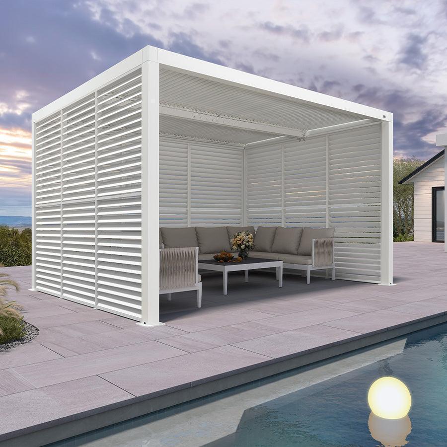 PURPLE LEAF Athena Louvered Pergola white Outdoor Aluminum Pergola with Shutter Wall Adjustable Gazebo Rainproof for Patio Deck Garden - Image 3