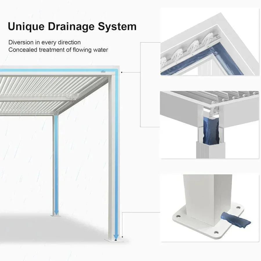PURPLE LEAF Athena Louvered Pergola white Outdoor Aluminum Pergola with Shutter Wall Adjustable Gazebo Rainproof for Patio Deck Garden - Image 30