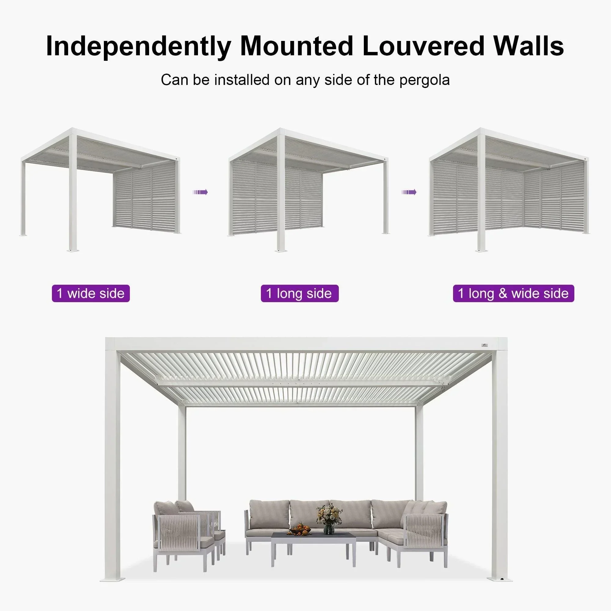 PURPLE LEAF Athena Louvered Pergola white Outdoor Aluminum Pergola with Shutter Wall Adjustable Gazebo Rainproof for Patio Deck Garden - Image 81